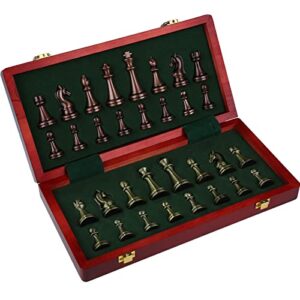12 inches chess set with folding wooden chess board and classic handmade standard pieces metal chess set for kids adult