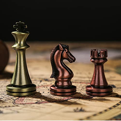 12 Inches Chess Set with Folding Wooden Chess Board and Classic Handmade Standard Pieces Metal Chess Set for Kids Adult