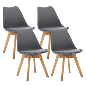 canglong mid century modern dsw side chair with wood legs for kitchen, living dining room, set of 4, grey