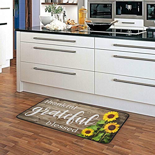 Emelivor Sunflower Kitchen Rug Floor Mat Fall Washable Thankful Grateful Blessed Kitchen Mats for Floor Non Slip Cushion Comfort Mat Farmhouse Sunflower Kitchen Decor Accessories