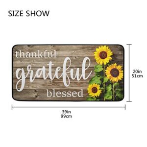 Emelivor Sunflower Kitchen Rug Floor Mat Fall Washable Thankful Grateful Blessed Kitchen Mats for Floor Non Slip Cushion Comfort Mat Farmhouse Sunflower Kitchen Decor Accessories