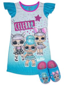 l.o.l. surprise! girls pajama set, dorm pjs with slippers, rocker diva mc swag opal q.t. pearl q.t (girls 6/6x, turquoise)