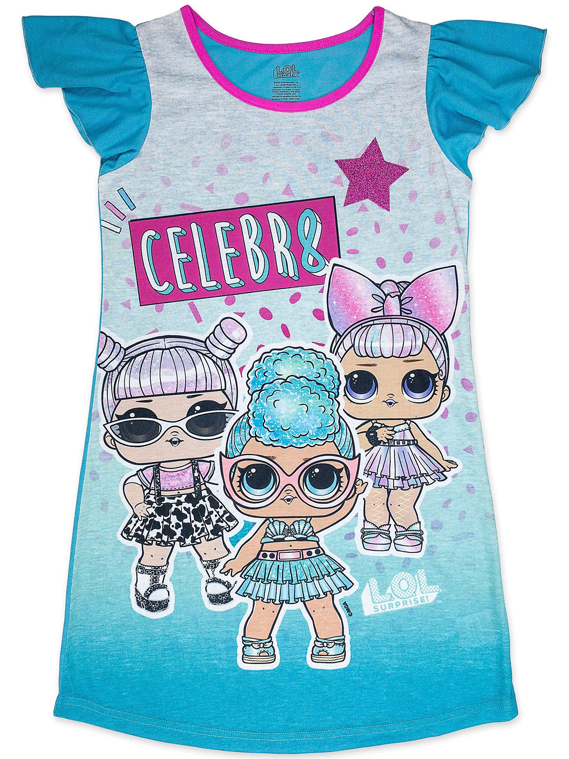 L.O.L. Surprise! Girls Pajama Set, Dorm PJs with Slippers, Rocker Diva MC Swag Opal Q.T. Pearl Q.T (Girls 6/6X, Turquoise)