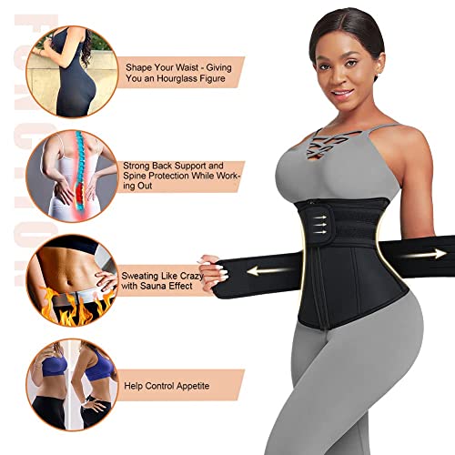 Wonder-Beauty Waist Trainer for Women Plus Size Two Belts Neoprene Workout Corset Waist Trainer Cincher Trimmer Sauna Belt with Zipper