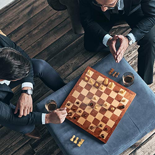 Chess Set 15" Wooden Board Game - Wood Sets with 2 Storage Bags and 2 Extra Queens - Gifts Box for Men Dad