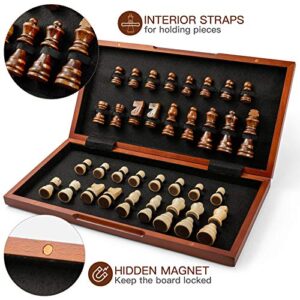 Chess Set 15" Wooden Board Game - Wood Sets with 2 Storage Bags and 2 Extra Queens - Gifts Box for Men Dad