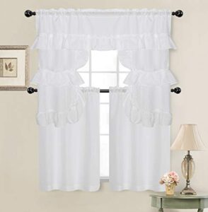 goodgram country farmhouse living solid colored cafe kitchen curtain tier & swag valance set - assorted colors (white)