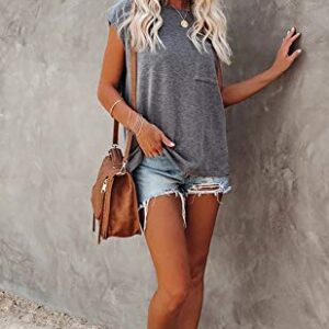 ANCAPELION Women’s Casual Summer Shirt Short Sleeve Cozy Grey Tunic T-Shirt Blouse Top Loose Fit Small