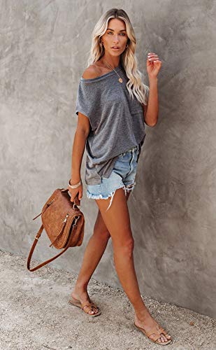 ANCAPELION Women’s Casual Summer Shirt Short Sleeve Cozy Grey Tunic T-Shirt Blouse Top Loose Fit Small