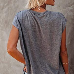 ANCAPELION Women’s Casual Summer Shirt Short Sleeve Cozy Grey Tunic T-Shirt Blouse Top Loose Fit Small