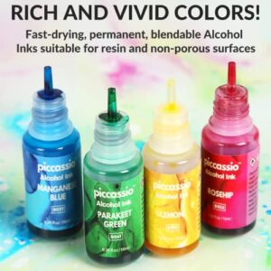 Piccassio Alcohol Ink Set - 20 Vibrant Alcohol Inks - Acid-Free,Fast-Drying and Permanent Inks-Versatile Alcohol Ink for Epoxy Resin, Fluid Art Painting,Tumblers,Ceramic,Glass,Metal and more - 20x10ml