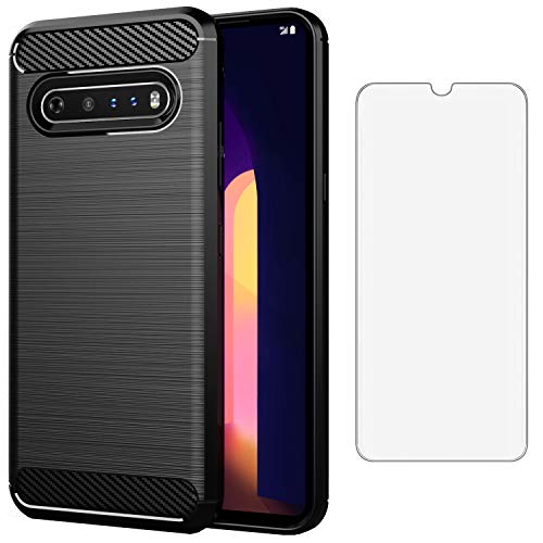 Asuwish Compatible with LG V60 G9 ThinQ Case and Tempered Glass Screen Protector Cover Cell Accessories Slim Soft Silicone Phone Cases for LGV60ThinQ V 60 Thin Q V60ThinQ 60V 5G Women Men Black