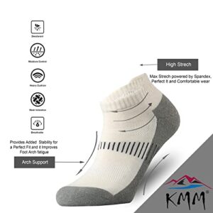 KMM Men's Merino Wool No Show Ankle Socks with Cushion Low Tab Summer for Outdoor Hiking Golf Loafer Sneaker Trail Running(White L)