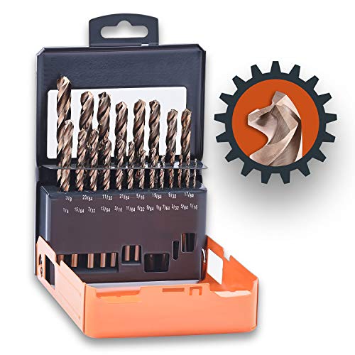 Lichamp 21PCS HSS Cobalt Drill Bits Set 1/16" to 3/8" with Three Flute for Hard Metal, Hardened Stainless Steel and Cast Iron