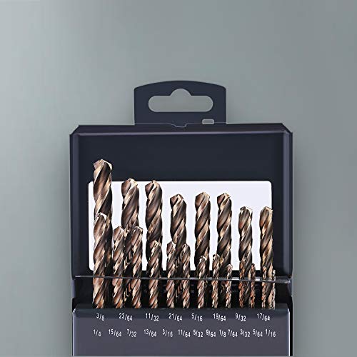 Lichamp 21PCS HSS Cobalt Drill Bits Set 1/16" to 3/8" with Three Flute for Hard Metal, Hardened Stainless Steel and Cast Iron