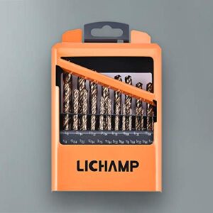 Lichamp 21PCS HSS Cobalt Drill Bits Set 1/16" to 3/8" with Three Flute for Hard Metal, Hardened Stainless Steel and Cast Iron