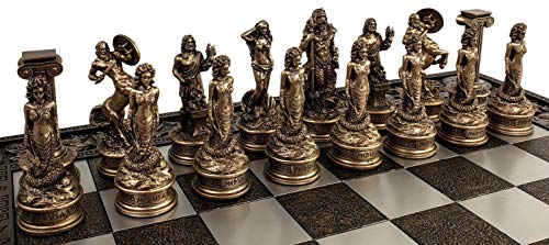 Greek Mythology Olympus Gods Zeus vs Poseidon Pewter and Bronze Color Chess Set with 17" Greek Board