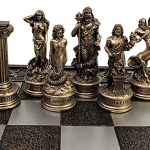 Greek Mythology Olympus Gods Zeus vs Poseidon Pewter and Bronze Color Chess Set with 17" Greek Board