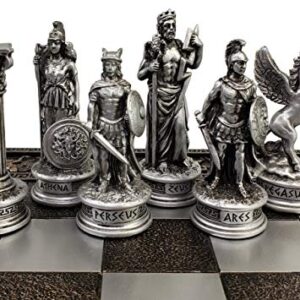 Greek Mythology Olympus Gods Zeus vs Poseidon Pewter and Bronze Color Chess Set with 17" Greek Board