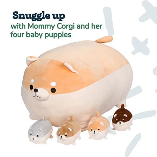 PixieCrush | Puppy Surprise with Babies Inside - Shiba Inu Stuffed Animals Mommy and 4 Baby Puppies in Tummy - Snugababies Plush Toy - Anime Corgi Dog Soft Pillow - Plush Toy Gifts for Boys and Girls