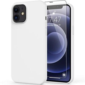 deenakin for iphone 12 case,iphone 12 pro case with screen protector,soft flexible silicone gel rubber bumper cover,slim fit shockproof protective phone case for iphone 12 pro 6.1" white