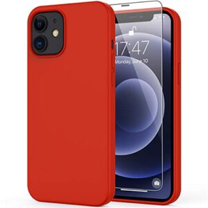 deenakin for iphone 12 mini case with screen protector,soft flexible silicone gel rubber bumper cover,slim fit shockproof protective phone case for iphone 12 mini 5.4" red