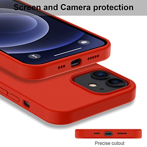 DEENAKIN for iPhone 12 Mini Case with Screen Protector,Soft Flexible Silicone Gel Rubber Bumper Cover,Slim Fit Shockproof Protective Phone Case for iPhone 12 Mini 5.4" Red