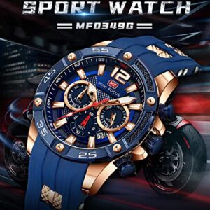 Watch for Men, Sports Watch Fashion Casual Waterproof Chronograph Military Analog Quartz Business Watches Best Mens Gift (Blue Rosegold)