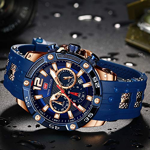 Watch for Men, Sports Watch Fashion Casual Waterproof Chronograph Military Analog Quartz Business Watches Best Mens Gift (Blue Rosegold)