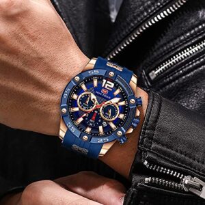 Watch for Men, Sports Watch Fashion Casual Waterproof Chronograph Military Analog Quartz Business Watches Best Mens Gift (Blue Rosegold)