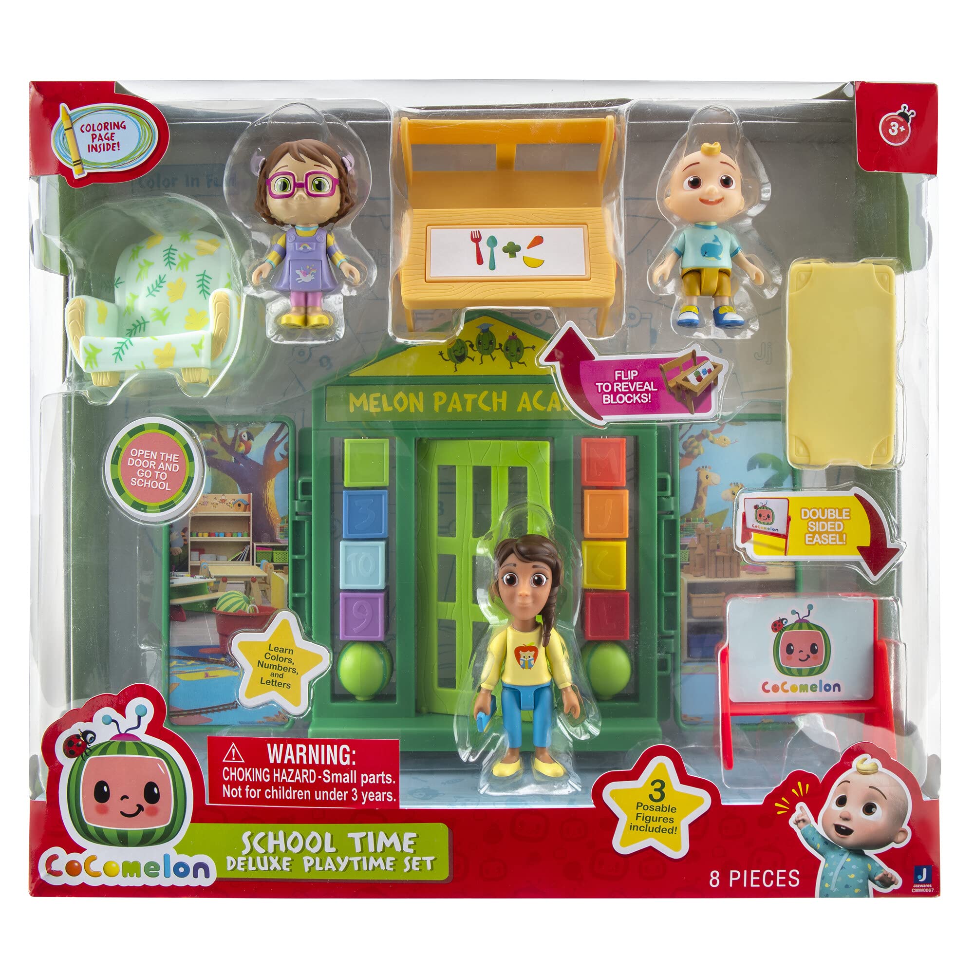 CoComelon School Time Deluxe Playtime Set - JJ, Bella, Ms. Appleberry The Teacher and 5 Accessories (Table, Cot, Armchair, Easel, Walls) - Toys for Kids, Toddlers, and Preschoolers