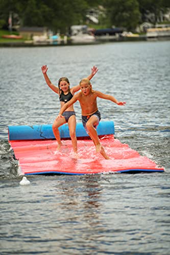 Aqua Lily Pad USA20 All American 20 Foot 2 Layer Water Lake Playground Floating Foam Island Mat with Storage Straps and Pad Protectors, Red and Blue