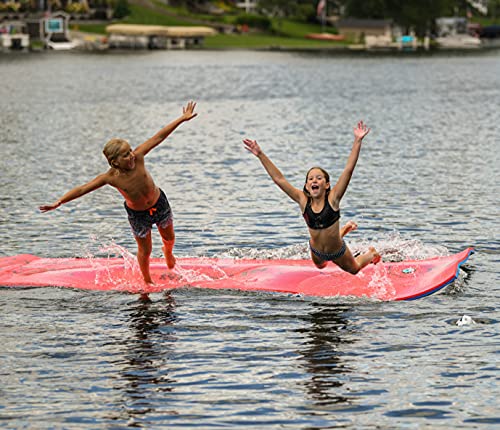 Aqua Lily Pad USA20 All American 20 Foot 2 Layer Water Lake Playground Floating Foam Island Mat with Storage Straps and Pad Protectors, Red and Blue