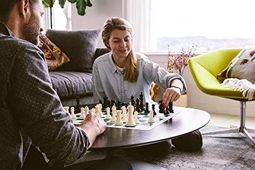 FIBVGFXD Chess Solid Wood Set, Chess Set for Adults, Tournament Chess Set, 90% Plastic Filled Chess, Pieces and Green Roll-up Vinyl Chess Board Game (35x35cm)