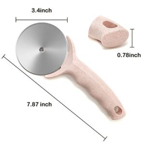 HELEERON Pizza Cutter Wheel, Stainless Steel Pizza Cutter with Cover, Super Sharp Pizza Slicer-Dishwasher safe,Smooth Rotating Pizza Wheel Safe with Healthy Material (Pink）