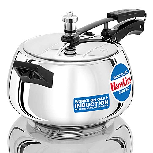 HAWKINS Hawkins Stainless Steel Contura Induction Compatible Pressure Cooker, 5 Litre, Silver (SSC50), Medium