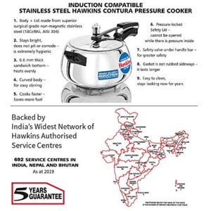 HAWKINS Hawkins Stainless Steel Contura Induction Compatible Pressure Cooker, 5 Litre, Silver (SSC50), Medium