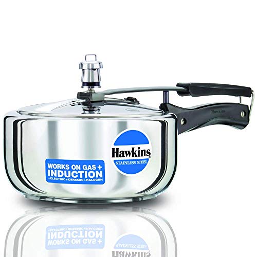 HAWKINS Hawkins Stainless Steel Induction Compatible Pressure Cooker,3 Litre,Silver (HSS3W) Wide,Medium