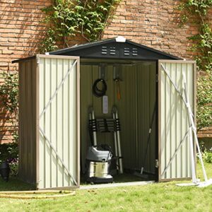 catrimown backyard 6x4 storage sheds, galvanized steel outdoor storage shed with air vent and lockable door, gable roof patio storage shed & outdoor backyard storage brown