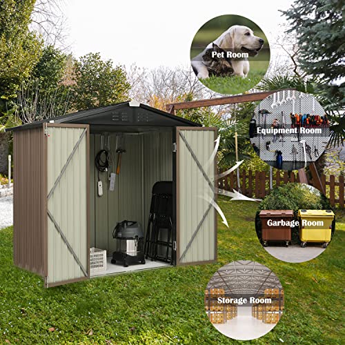 Catrimown Backyard 6x4 Storage Sheds, Galvanized Steel Outdoor Storage Shed with Air Vent and Lockable Door, Gable Roof Patio Storage Shed & Outdoor Backyard Storage Brown