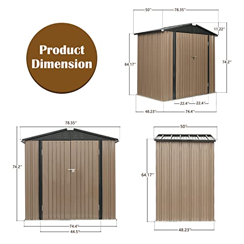 Catrimown Backyard 6x4 Storage Sheds, Galvanized Steel Outdoor Storage Shed with Air Vent and Lockable Door, Gable Roof Patio Storage Shed & Outdoor Backyard Storage Brown