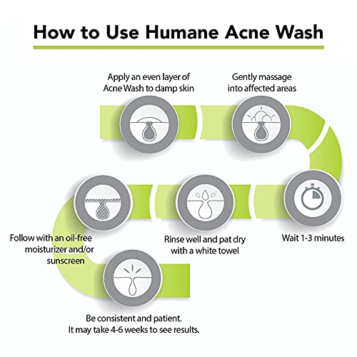 humane Regular-Strength Acne Wash - 5% Benzoyl Peroxide Acne Treatment for Face, Skin, Butt, Back and Body - 8 Fl Oz - Dermatologist-Tested Non-Foaming Cleanser - Vegan, Cruelty-Free