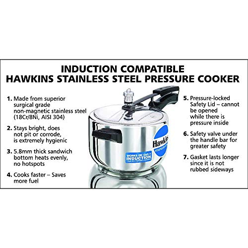 Hawkins Stainless Steel Induction Compatible Inner Lid Pressure Cooker, 4 Litre, Silver (HSS40)