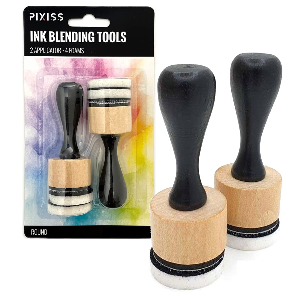 Pixiss Mini Ink Blending Tools, 2 Pack Round with 4 Replacement Foam Pads for Distressing, Blending and More