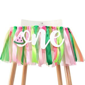 one person in the watermelon banner- 1st birthday high chair banner, smashed cake, photo background props, piece skirt (watermelon banner)
