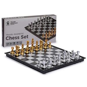 yellow mountain imports travel magnetic medium chess set (12.4 inches) - folding, portable board game