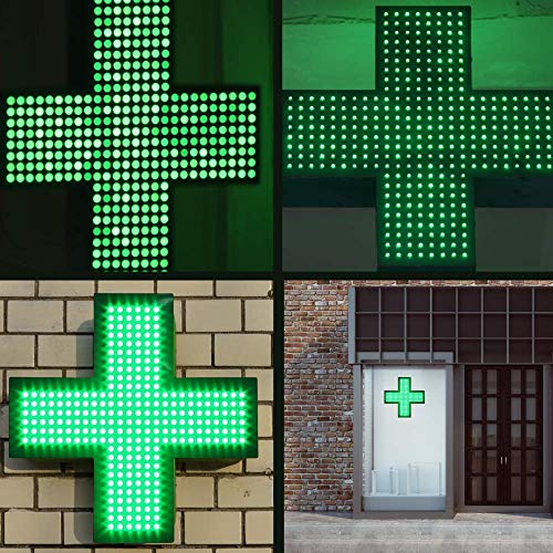 Medical Cross LED Dispensary Sign. Collective Shop Accessories Green Indoor Display Business Wall Commercial Decorations for Brick Mortar Store. Ultra Bright XXL 19”x19” Light, hanging, 3 Mode.