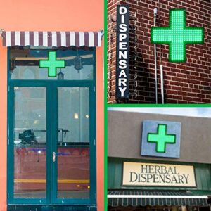 Medical Cross LED Dispensary Sign. Collective Shop Accessories Green Indoor Display Business Wall Commercial Decorations for Brick Mortar Store. Ultra Bright XXL 19”x19” Light, hanging, 3 Mode.