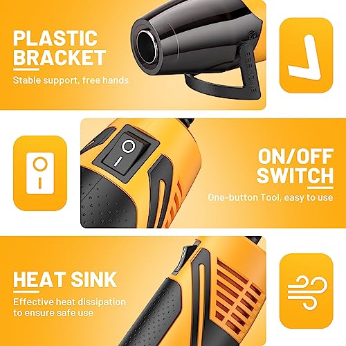 SEEKONE Mini Heat Gun, 350W 662℉ (350℃) Fast Heat Handheld Hot Air Gun Tool with Reflector Nozzle and 4.9Ft Long Cable Overload Protection for Craft Embossing, Shrink Wrapping and Stripping Paint