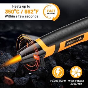 SEEKONE Mini Heat Gun, 350W 662℉ (350℃) Fast Heat Handheld Hot Air Gun Tool with Reflector Nozzle and 4.9Ft Long Cable Overload Protection for Craft Embossing, Shrink Wrapping and Stripping Paint